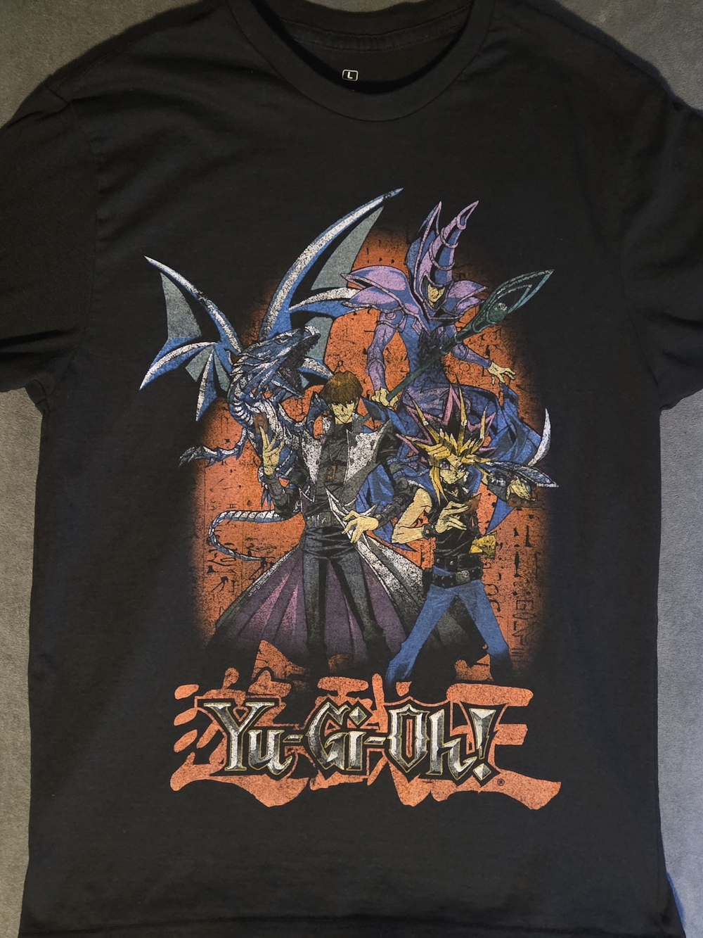 Yu-Gi-Oh! Yugi Kaiba Dark Magician Blue-Eyes Graphic T-Shirt Black Size L